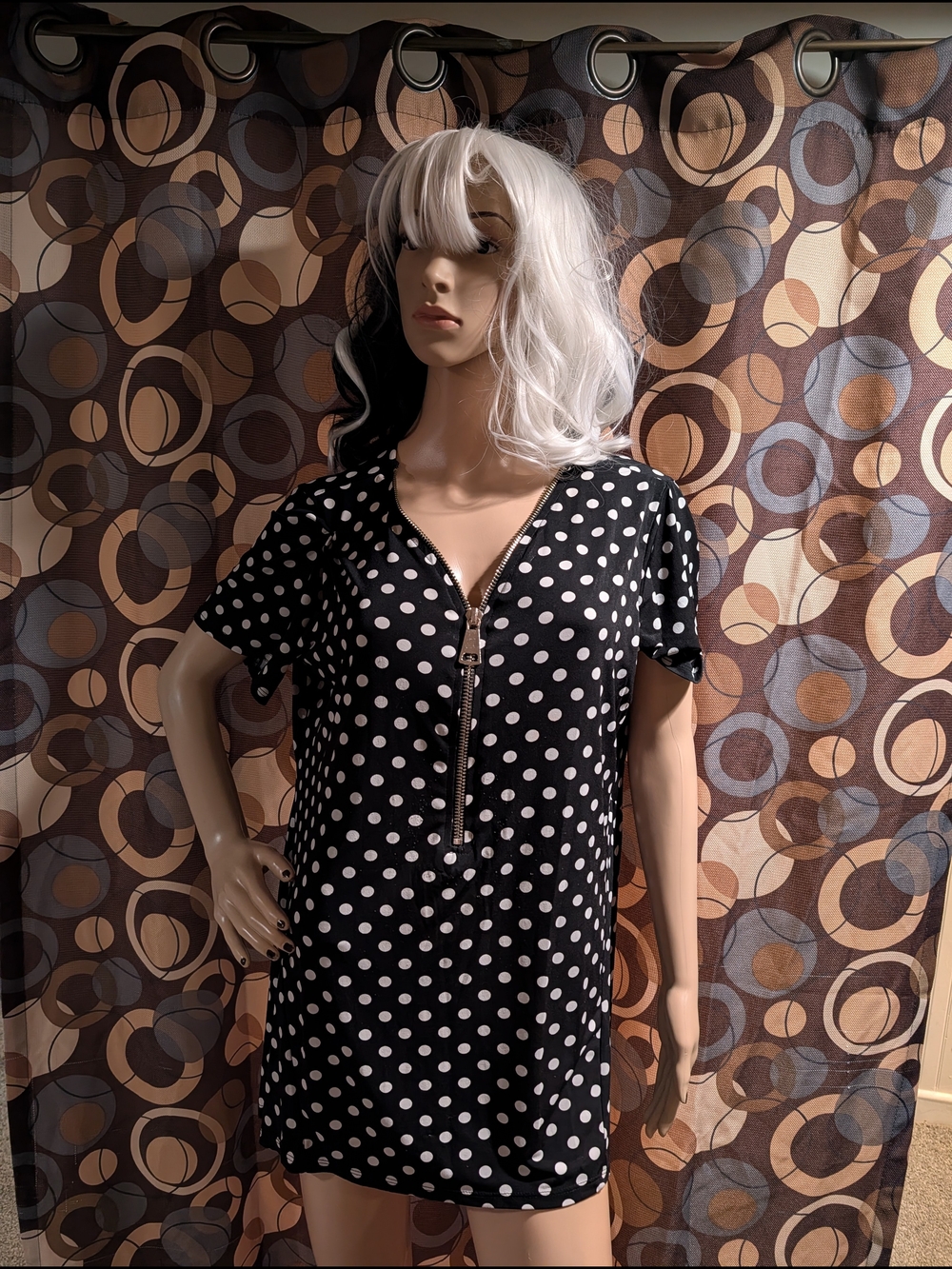 Avenue Black and White Polka Dot Zip-Front Tunic